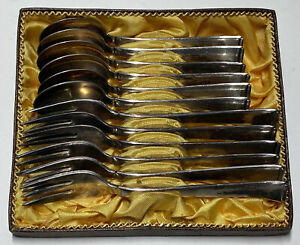 Antique Silverplate German Coffee Spoon Dessert Fork Set With Box