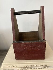 Primitive Vintage Wooden Tool Box Tote Rustic Farmhouse