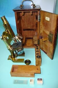 Vintage Antique 1893 Brass Leitz Wetzlar German Microscope 29105 In Original Box