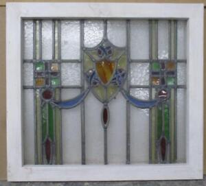 Old English Leaded Stained Glass Window Elaborate Shield 18 1 4 X 20 