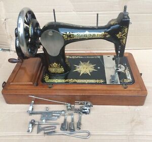 Indian Star Singer 28 28k Hand Crank Sewing Machine With Attachments C1914