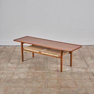 At 10 Coffee Table With Cane Shelf By Hans Wegner For Andreas Tuck Denmark
