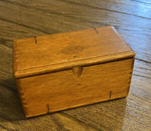  S Vtg Primitive Oak Wood Collapsible Sewing Box Patent Feb 12 1889 Dovetail