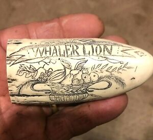 Scrimshaw Resin Reproduction Sperm Whale Tooth The Ship Lion 
