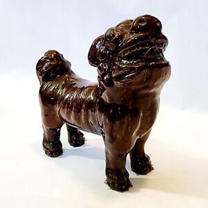 Vintage Chinese Asian Brown Glazed Ceramic Foo Dog Incense Holder Figurine 6 