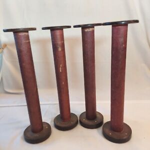 4 Large Spools Ind Textiles 12 Tall 3 Flanges 1 3 8 Wooden Core Vtg