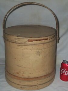 Antique Primitive Home Pantry Kitchen Sugar Pail Bucket Firkin Box Swing Handle