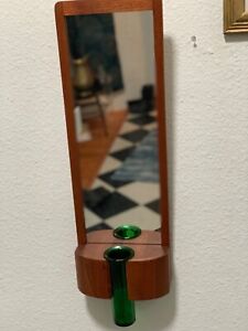 Randers Mobelfabrik Teak Mcm Mirror With Homelgarrd Green Vase