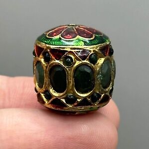 Emerald Stone Ancient Near Eastern Solid Silver 18k Gold Golding Unique Bead