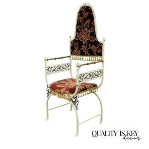 Antique Oscar Bach Wrought Iron And Bronze Renaissance Revival Throne Arm Chair