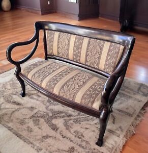 Antique Mahogany Settee Parlor Curved Carved