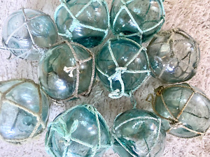 Vintage Japanese Glass Fishing Floats Set Hokkaido 10 Pcs With Nets