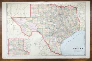 Vintage 1899 Texas Map 22 X14 Old Antique Original Austin Galveston Tx Fair