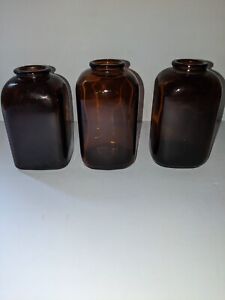 3 Antique Amber Brown Snuff Glass Bottles 4 Dot