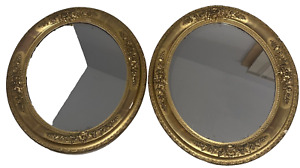 Pair Of Antique Oval Wooden Framed Mirrors 20 X 17 5 