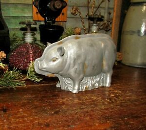 Primitive Antique Vtg Tin Style Farm Pig Hog Resin Faux Chocolate Candy Mold