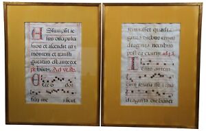 2 Antique 17th Century Antiphonal Vellum Sheet Music Roman Catholic Religious