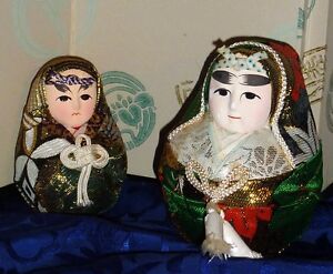 2 Vintage Japanese Roly Poly Wedding Dolls W Kimono