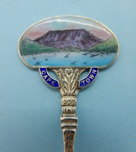 Cape Town Solid Silver Enamel Souvenir Spoon William Devenport Birmingham 1907