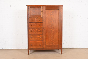 Stickley Brothers Style Antique Mission Oak Arts Crafts Chifferobe Or Armoire
