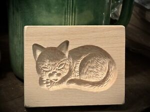 German Springerle Cookie Mold Carved Wood Kitty Cat Kitten