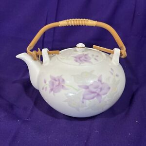 Vintage Oriental Bone China Teapot Signed Lavender Flower Petal Designs