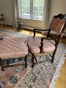 Authentic Pierre Deux French Country Wood Cane Chair With Ottoman Cushions