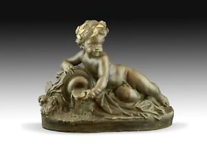 The Fountain Polychrome Terracotta 20th Century After Carrier Belleuse