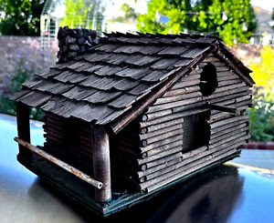 True Primitive Handmade Wood Stone Birdhouse Amazing Estate Find Rustic Vntg