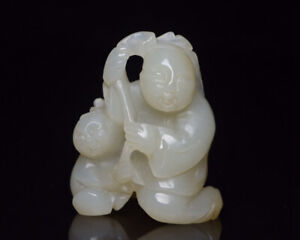 Chinese Natural Hetian Jade Hand Carved Exquisite Boy Statue 7111