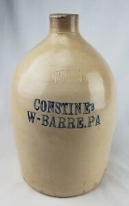Antique 19thc Constine Wilkes Barre Pa Stoneware Jug Crock James Ryan Pittston