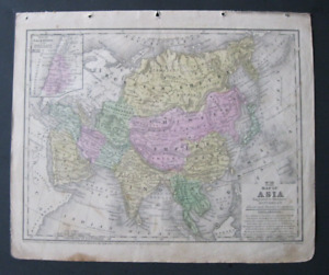 1852 Original Mitchell Map Asia China W Insert Palestine