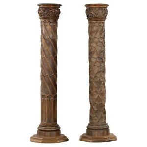 Pair Of Antique Wood Carved Gothic Revival Architectural Columns Haute Epoque