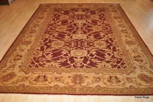 Top Quality Oriental 8 X10 Ft Handmade Mahal Design Natural Dye Red Gold