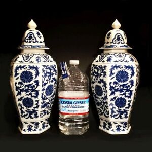 Chinoiserie Ginger Jars Japanese Temple Jars Blue And White 20 Height 