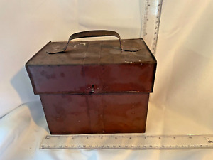 Early Antique Rustic Tin Lunch Box W Hinged Lid Clasp Handle