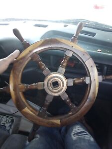 Vintage 24 Inch Teak Ship Wheel