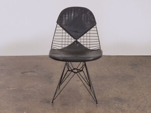 Black Eames Wire Chair With Bikini Cover On Eiffel Base For Herman Miller