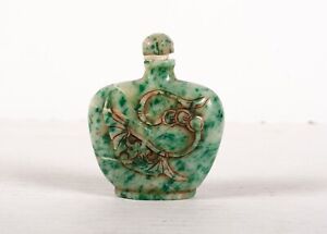 Vintage Green And White Hard Stone Asian Chinese Snuff Bottle 2 5 8 Height