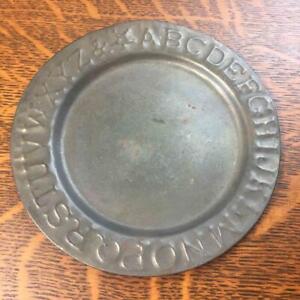 Early Antique Original Abc Alphabet Baby Child S 6 Tin Metal Plate Primitive