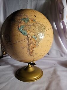Vintage Cram S Imperial 12 World Globe Copper Turquoise Globe Gold Metal Stand