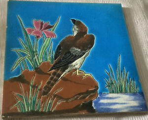 Longwy A Superb 1920s 30s Longwy Tile Of An Exotic Bird By A River Bank