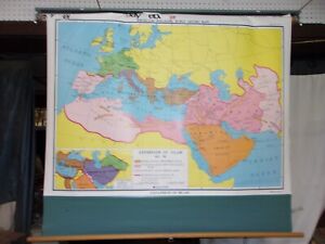 Vintage Used Rolldown Nystrom School Map World History Expansion Of Islam