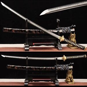 Handmade T10 Steel Clay Tempered Japanese Samurai Katana Full Tang Sharp Sword 
