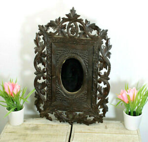 Antique Black Forest Wood Carved Apothecary Wall Cabinet With Mirror Rare