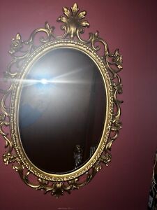 Vintage Gold Oval Mirror Syroco Type Ornate Wall Art Mid Century Modern 60s