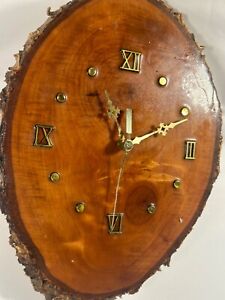 Vintage Lacquered Wood Mantle Clock Wooden Log Slice