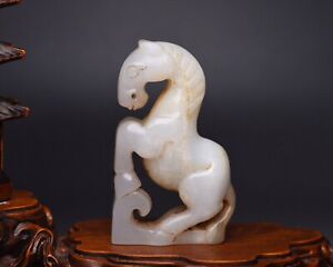 Certified Chinese Natural Hetian Jade Hand Carved Exquisite Horse Statue 9225