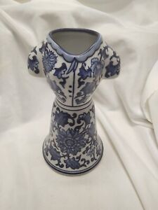 Blue White Floral Porcelain Dress Form Vase