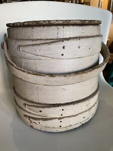 Antique Painted Wood Firkin With Cover Wood Handle Sugar Bucket Old Paint 10 